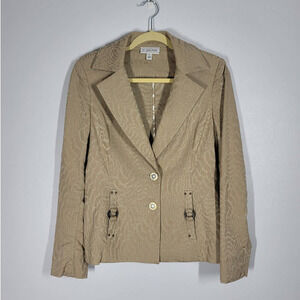 St. John Jacquard Blazer Jacket Sz 2 Two-button Notched Lapel Long Sleeve Brown